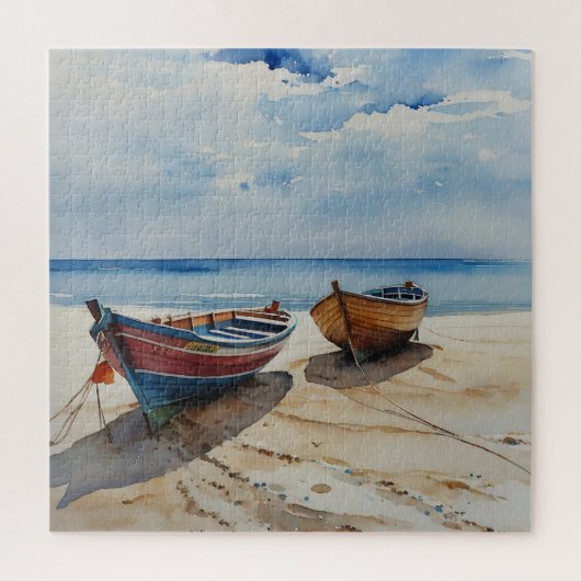 "Coastal Calm" A restful Water Color Boat Seascape ジグソーパズル (縦)