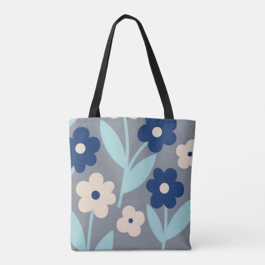 Coastal Calm Florals | Indigo & Turquoise pattern トートバッグ (裏面)