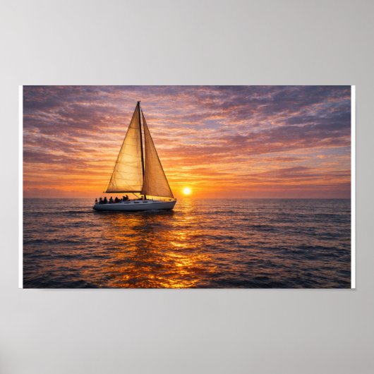 Coastal Canvas Wall Art Set Sunset Ocean Decor Nau ポスター (正面)