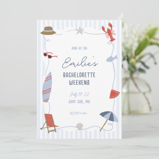 Coastal Cape Cod Bachelorette Itinerary Invite  招待状 (スタンド正面)
