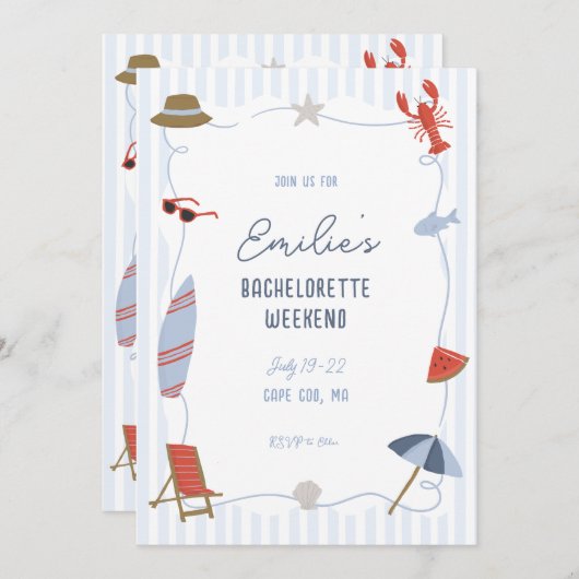 Coastal Cape Cod Bachelorette Itinerary Invite  招待状 (正面/裏面)