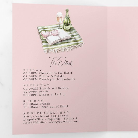 Coastal Chic Beach Club Bachelorette WeekenQR Code 三つ折り招待状 (内部最初)