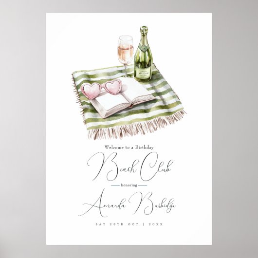 Coastal Chic Beach Club Birthday Welcome Sign ポスター (正面)