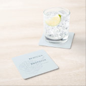 Coastal Chic Blue Hand Drawn Seashell Wedding スクエアペーパーコースター (インサイチュ)