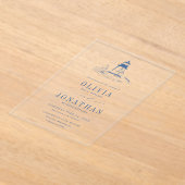 Coastal Chic Blue Lighthouse Wedding アクリル招待状 (レイダウン)