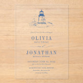 Coastal Chic Blue Lighthouse Wedding アクリル招待状 (正面)