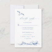 Coastal Chic Blue Meal Options Wedding 出欠カード (正面)