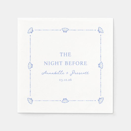 Coastal Chic Blue Personalized Rehearsal Dinner スタンダードカクテルナプキン (正面)