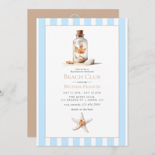 Coastal Chic Fall Beach Club Bachelorette Weekend 招待状 (正面/裏面)