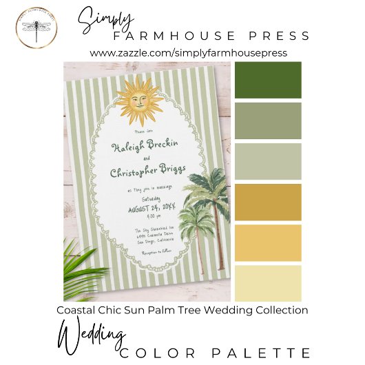 Coastal Chic Sun Palm Tree Wedding 招待状