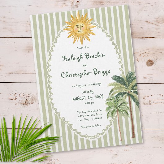 Coastal Chic Sun Palm Tree Wedding 招待状