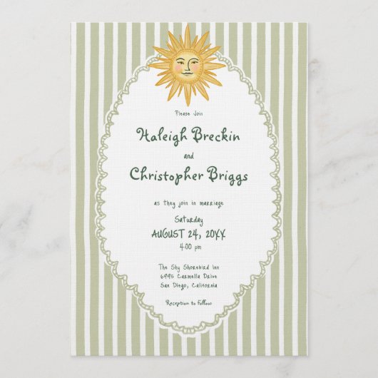 Coastal Chic Sun Palm Tree Wedding 招待状 (正面)