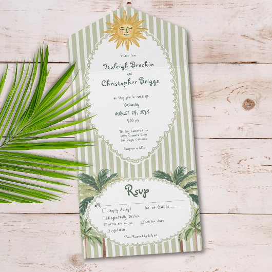 Coastal Chic Sun Palm Tree Wedding Dinner オールインワン招待状