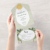 Coastal Chic Sun Palm Tree Wedding Dinner オールインワン招待状 (貼ってはがせる)