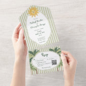 Coastal Chic Sun Palm Tree Wedding QR Code オールインワン招待状 (貼ってはがせる)