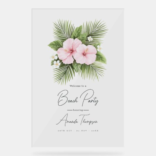 Coastal Chic Transparent Beach Party Welcome アクリルサイン (正面)