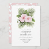 Coastal Chic Tropical Floral Wedding Photo QR Code 招待状 (正面/裏面)