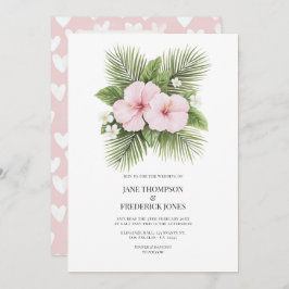 Coastal Chic Tropical Floral Wedding Photo QR Code 招待状
