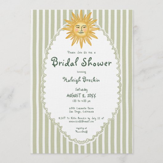 Coastal Chic Whimsical Sun Palm Bridal Shower 招待状 (正面)