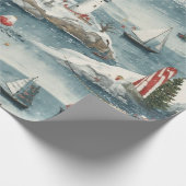 Coastal Christmas Blue Watercolor Nautical  ラッピングペーパー (角)