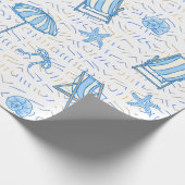 Coastal Christmas Blue Watercolor Seashells  ラッピングペーパー (角)
