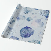 Coastal Christmas Blue Watercolor Seashells  ラッピングペーパー (アンロールド)