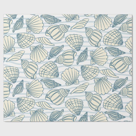 Coastal Christmas Blue Watercolor Seashells ラッピングペーパー (フラット)