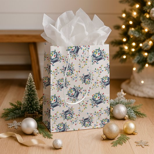 Coastal Christmas Crab Pattern ミディアムペーパーバッグ