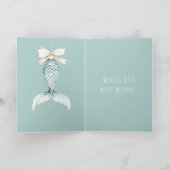 Coastal Christmas Mermaid Bow Blue Beach Ocean   カード (内部)