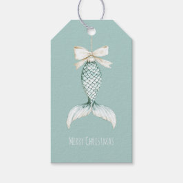 Coastal Christmas Mermaid Bow Blue Beach Ocean   ギフトタグ