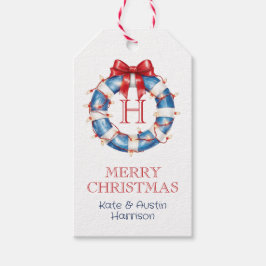 Coastal Christmas Monogram Bow Nautical ギフトタグ