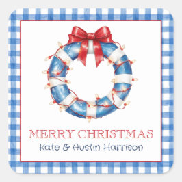 Coastal Christmas Nautical Life Preserver Wreath スクエアシール