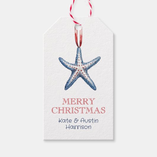 Coastal Christmas Nautical Starfish Ornament ギフトタグ (正面)