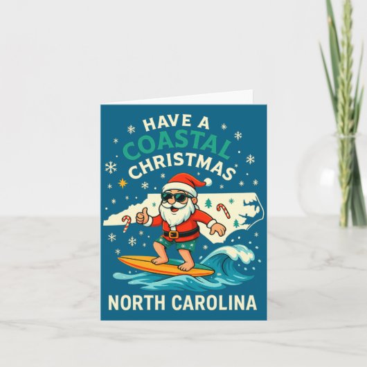 Coastal Christmas Nc Shirt Santa Surfing Funny Wav カード (正面)
