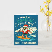 Coastal Christmas Nc Shirt Santa Surfing Funny Wav カード (黄色い花)
