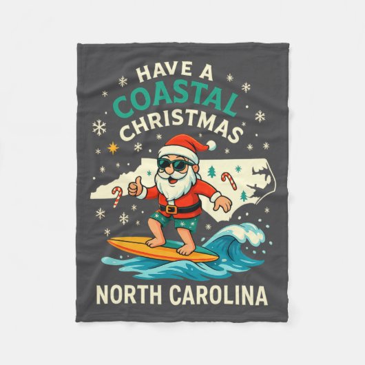 Coastal Christmas Nc Shirt Santa Surfing Funny Wav フリースブランケット (正面)