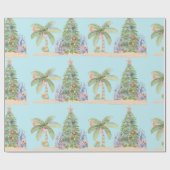 Coastal Christmas Palm Tree Gift Wrap – Ocean Holi ラッピングペーパー (フラット)