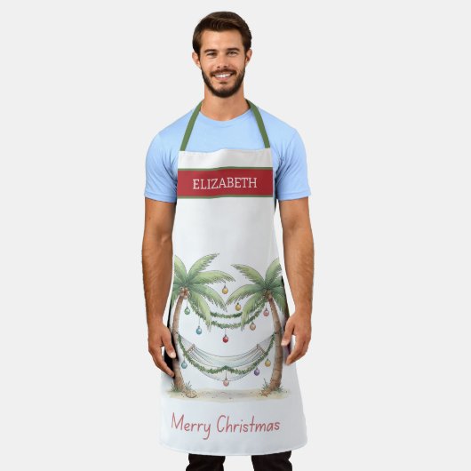 Coastal Christmas Palm Trees With Hammock エプロン (着用した状態)