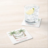 Coastal Christmas Palm Trees With Hammock スクエアペーパーコースター (インサイチュ)