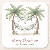 Coastal Christmas Palm Trees With Hammock スクエアペーパーコースター (正面)