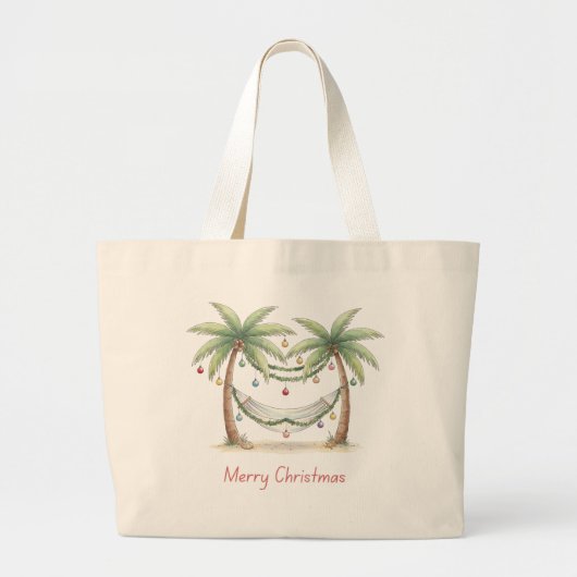 Coastal Christmas Palm Trees With Hammock ラージトートバッグ (正面)