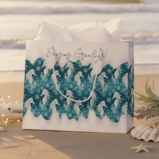 Coastal Christmas Seahorse & Snowflakes #13 ID1009 ラージペーパーバッグ