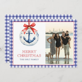 Coastal Christmas Starfish Ornament Gingham Photo シーズンカード