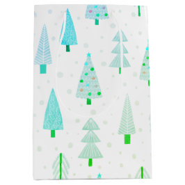 Coastal Christmas Trees Turquoise Abstract Pattern ミディアムペーパーバッグ