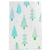 Coastal Christmas Trees Turquoise Abstract Pattern ミディアムペーパーバッグ (裏面)