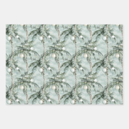 Coastal Christmas Watercolor Palms & Seashells ラッピングペーパーシート