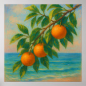 Coastal Citrus - Pastel Painting Style Orange Tree ポスター (正面)