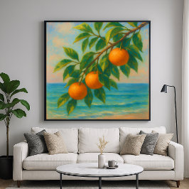 Coastal Citrus - Pastel Painting Style Orange Tree ポスター
