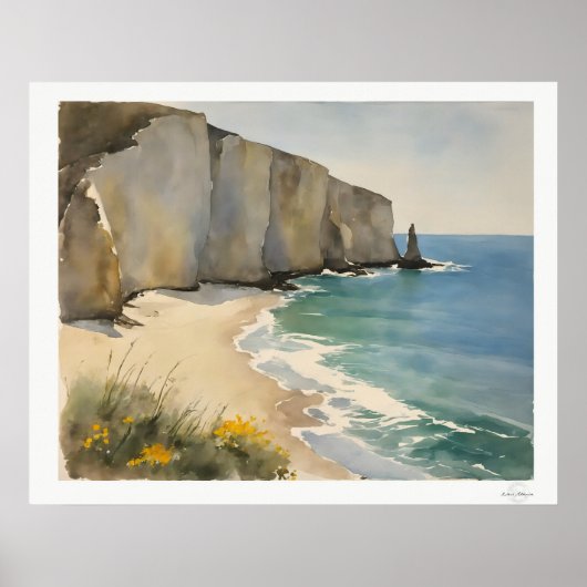 Coastal Cliffs and Sandy Beach Poster ポスター (正面)