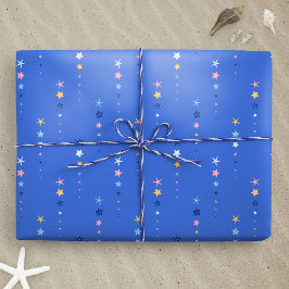 Coastal Cobalt Blue Starfish Stripes ラッピングペーパー